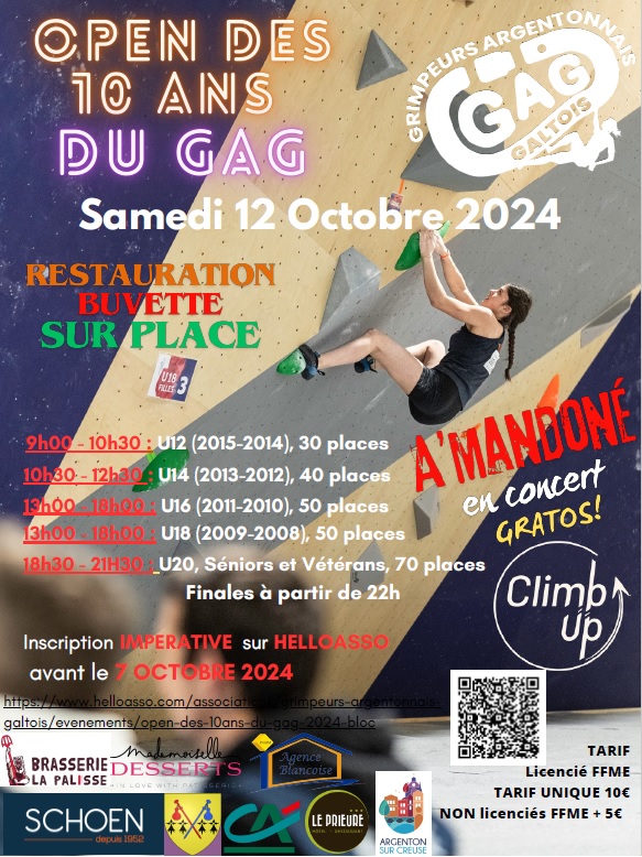 Samedi 12 octobre 2024, un open de blocs d’enfer pour les 10 ans du GAG!